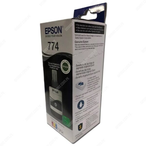 Tinta Epson T774120-AL Color Negro, Para Impresoras Epson EcoTank L606 / L655 / L656 / L1455 / WorkForce M100 / M105 / M200 / M205, Rendimiento 6.000 Páginas.