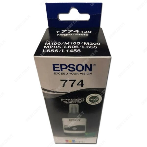 Tinta Epson T774120-AL Color Negro, Para Impresoras Epson EcoTank L606 / L655 / L656 / L1455 / WorkForce M100 / M105 / M200 / M205, Rendimiento 6.000 Páginas.