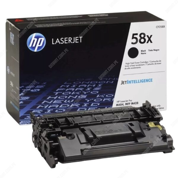 Toner Hp 58X CF258X Black, Para Impresoras Multifunción HP LaserJet Pro M404dn / M404dw / M404n / M428fdn / M428fdw, Rendimiento 10.000 Páginas.