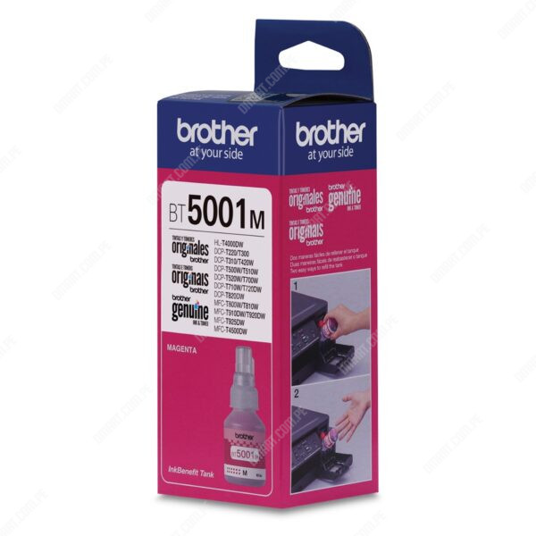 Botella De Tinta Brother BT5001M Color Magenta. Para Impresoras Brother HL-T4000DW / T420W-V / T426W / T910DW / T920DW / T4500DW. Rendimiento 5.000 Páginas.