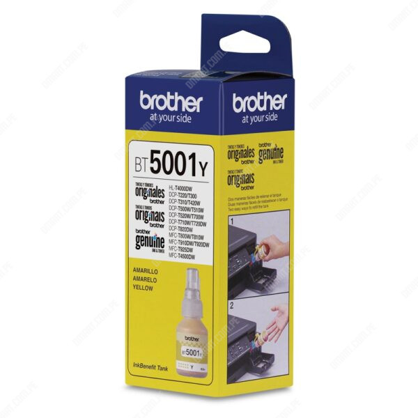 Botella De Tinta Brother BT5001Y Color Amarillo. Para Impresoras Brother HL-T4000DW / T420W-V / T426W / T910DW / T920DW / T4500DW. Rendimiento 5.000 Páginas.