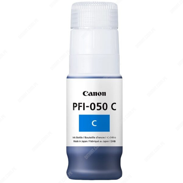 Botella De Tinta Canon PFI-050 C Color Cyan, Para Impresora Canon ImagePROGRAF TC-20 / iPF TC-20M, Volumen De Tinta 70ml, Rendimiento 7.300 Páginas.