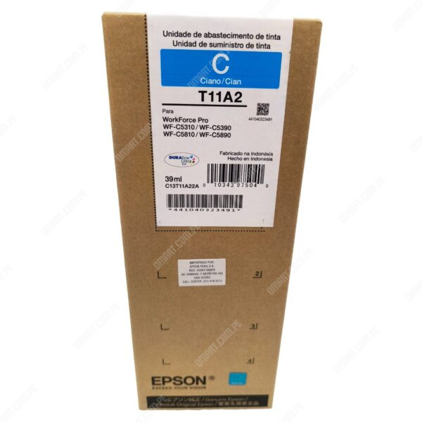 Tinta Epson T11A220-AL Color Cyan, Para Impresora Epson WorkForce Pro WF-C5310 / WF-C5390 / WF-C5810 / WF-C5890, Rendimiento 5.000 Páginas.