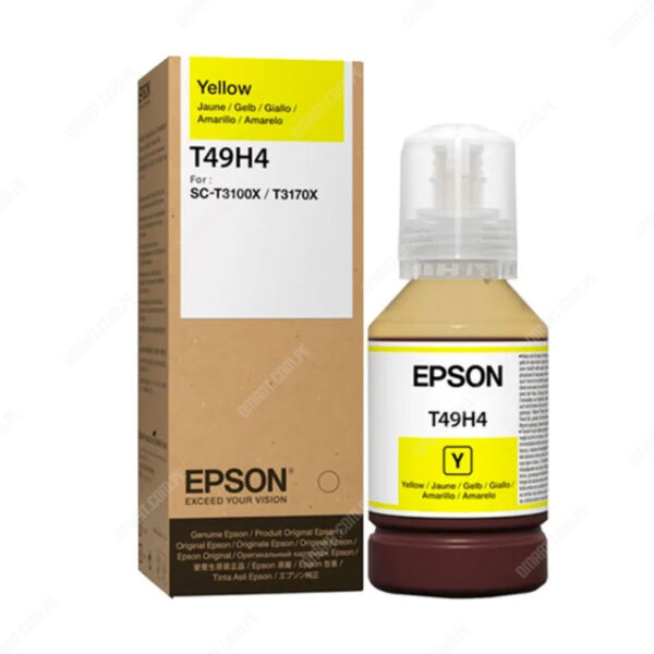 Botella De Tinta Epson T49H400 Yellow, Para Impresora Plotter Epson SureColor SC-T3100X / SC-T3170X, Contenido 140 Mililitros, Rendimiento 6.000 Páginas.