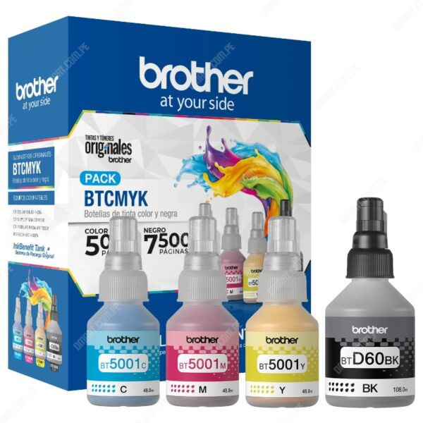 Juego De Tinta Brother BTD60BK | BT5001C | BT5001M | BT5001Y | Negro & Color Cyan Magenta Amarillo. Para Imp Brother HL-T4000DW / T420W-V / T426W / T4500DW.