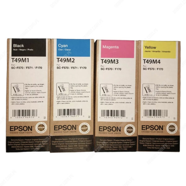 Botella De Tinta Epson SureColor F170 / F570 / F571 (T49M120) (T49M220) (T49M320) (T49M420) Color Negro Cyan Magenta Amarillo, Rendimiento 6.000 Páginas.