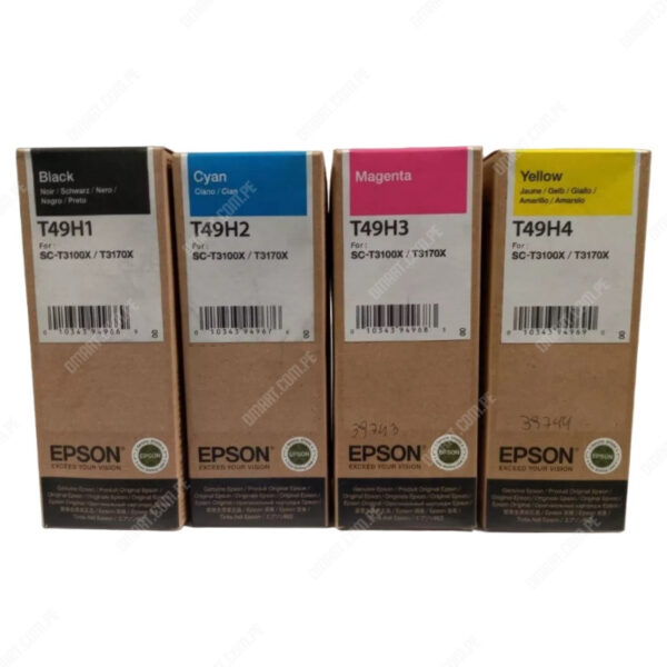 Botella De Tintas Epson SureColor SC-T3100X / SC-T3170X (T49H1 | T49H2 | T49H3 | T49H4) Color Negro Cyan Magenta Amarillo, Rendimiento 6.000 Páginas.