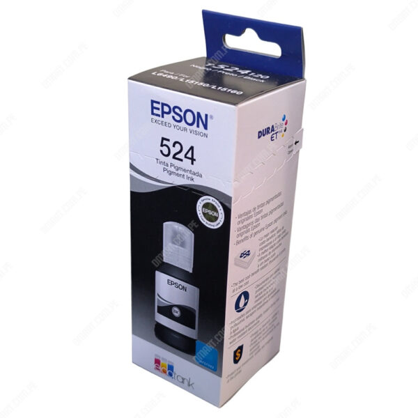 Botella De Tinta Epson T524120-AL Color Negro, Para Impresoras Epson EcoTank L6580 / L15150 / L15160, Contenido 127 Mililitros, Rendimiento 7.500 Páginas.