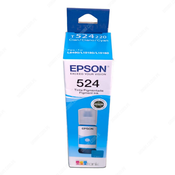 Botella De Tinta Epson T524220-AL Color Cyan, Para Impresoras Epson EcoTank L6580 / L15150 / L15160, Contenido 70 Mililitros, Rendimiento 6.000 Páginas.