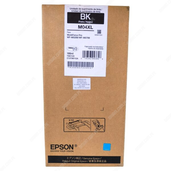 Tinta Epson T961120-AL (M04XL) Color Negro, Para Impresora Multifuncional Epson WorkForce Pro WF-M5299 / WF-M5799, Rendimiento 10.000 Páginas.