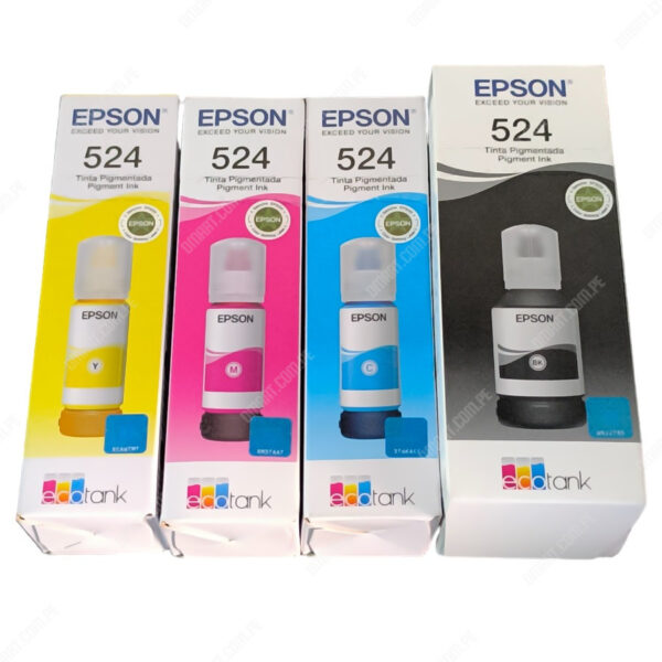 Botella De Tinta Epson T524 Para Impresoras Epson EcoTank L15150 / L15160 Color Negro Cyan Magenta Amarillo (Juego Completo)