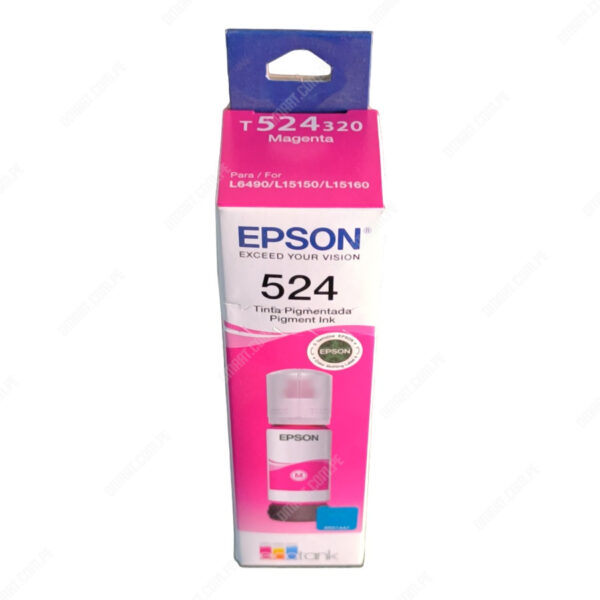 Botella De Tinta Epson T524320-AL Color Magenta, Para Impresoras Epson EcoTank L6580 / L15150 / L15160, Contenido 70 Mililitros, Rendimiento 6.000 Páginas.