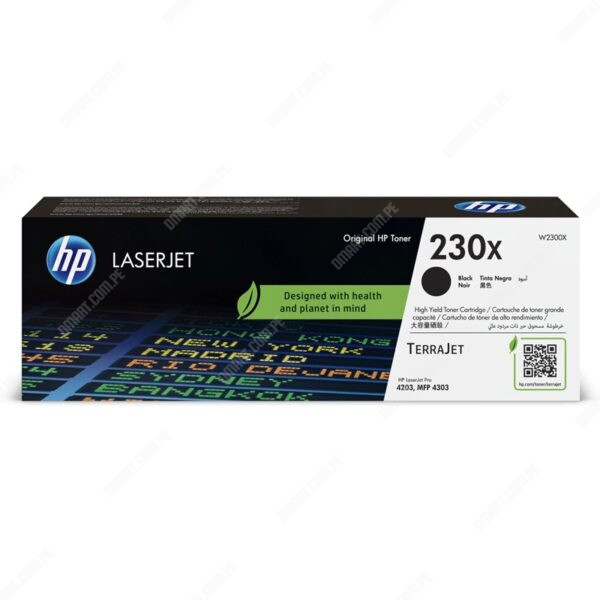 Toner Original Hp W2300X 230X Color Negro, Para Impresoras HP Color LaserJet Pro 4203dw / Pro MFP 4303fdw. Rendimiento 7.500 Páginas.