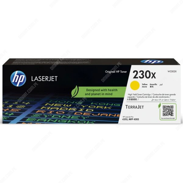 Toner Original Hp W2302X 230X Color Amarillo, Para Impresoras HP Color LaserJet Pro 4203dw / Pro MFP 4303fdw. Rendimiento 5.500 Páginas.