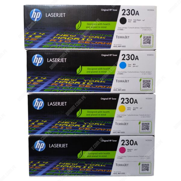 Toner Hp 230A [W2300A] [W2301A] [W2302A] [W2303A] Color Negro Cyan Magenta Amarillo [Original] Para Impresoras HP Color LaserJet Pro 4203dw / MFP 4303fdw.