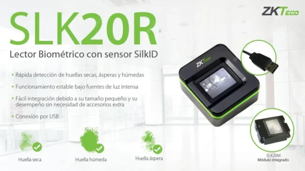 Lector Biometrico De Huella Digital Zkteco SLK20R USB, Homologado Por Reniec, Color Negro, Material PVC, Metal, Certificado FBI / Homologado por la RENIEC.