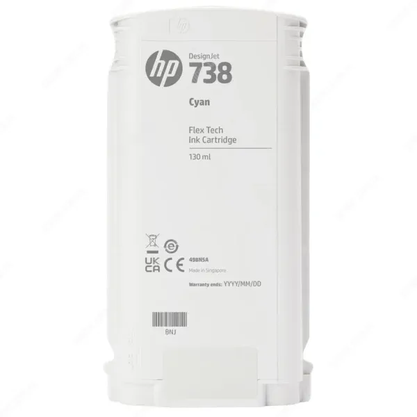 Cartucho De Tinta Hp 498N5A (738) Color Cyan, Para Impresora e Plotter Multifunción Hp DesignJet T850 / T950 MFP Series, Volumen De Tinta 130 Mililitros.