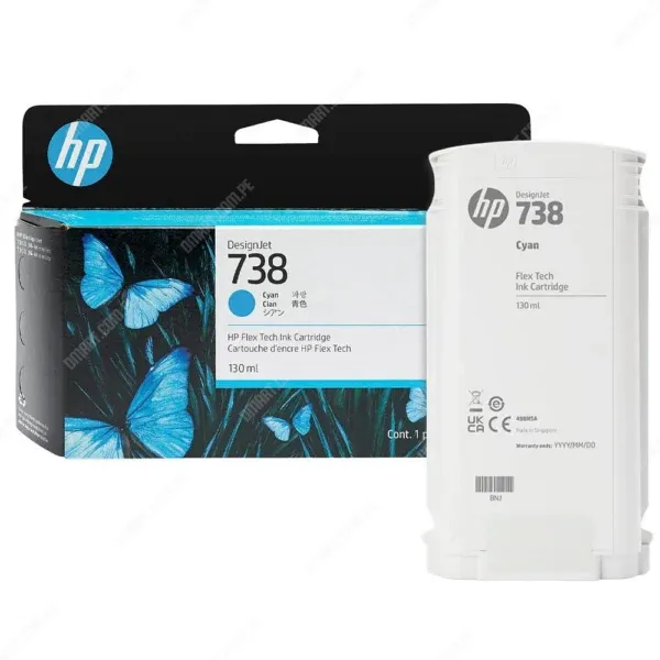 Cartucho De Tinta Hp 498N5A (738) Color Cyan, Para Impresora e Plotter Multifunción Hp DesignJet T850 / T950 MFP Series, Volumen De Tinta 130 Mililitros.