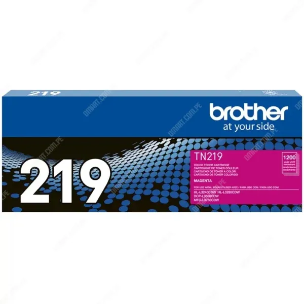 Cartucho De Toner Brother TN219M Color Magenta, Para Impresoras Brother HL-L3280CDW / DCP-L3560CDW / MFC-L3760CDW, Rendimiento 1.200 Páginas.