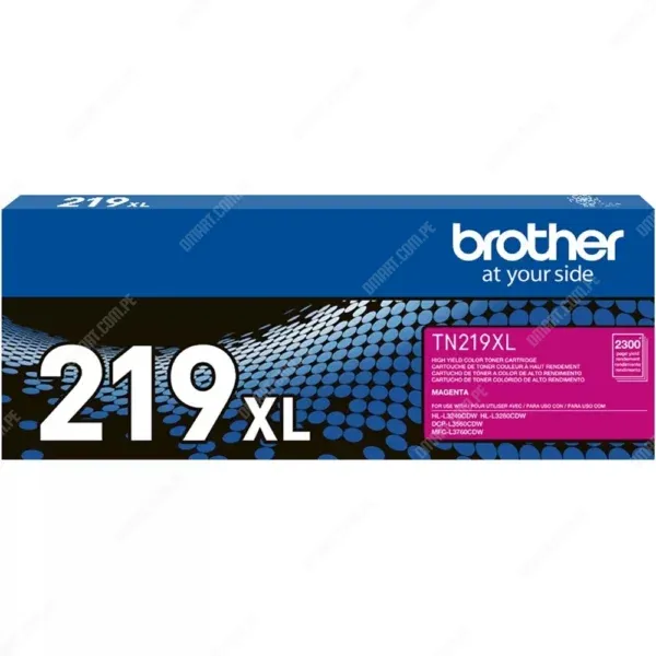 Cartucho De Toner Brother TN219XL M Color Magenta, Para Impresoras Brother HL-L3280CDW / DCP-L3560CDW / MFC-L3760CDW, Rendimiento 2.300 Páginas.