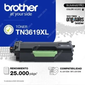 Cartucho De Toner Brother TN3619XL Black, Para Impresora Multifuncional Brother HL-L6415DW / MFC-L6915DW, Rendimiento 25.000 Páginas.