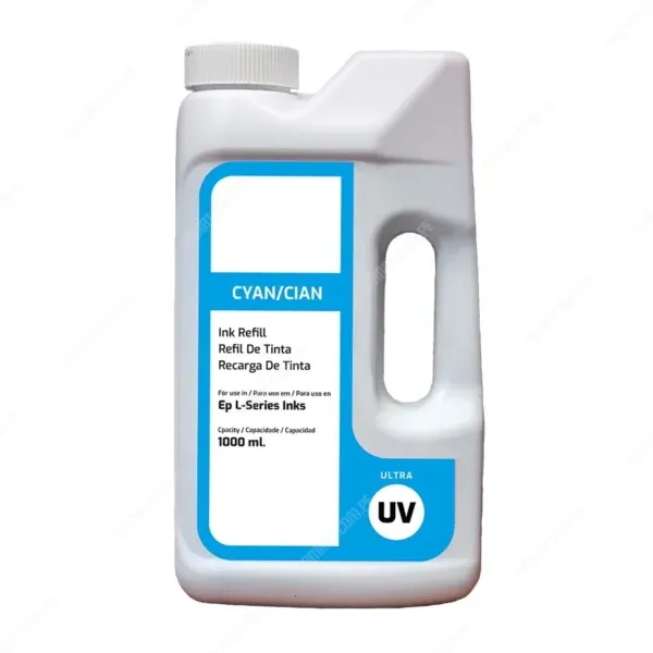 Botella De Tinta Epson T504/T544/T644 [1 Litro] Color Cyan Ultra UV Ciss, Compatibilidad Impresoras Epson Ecotank Series L, Rendimiento 80.000 Páginas.