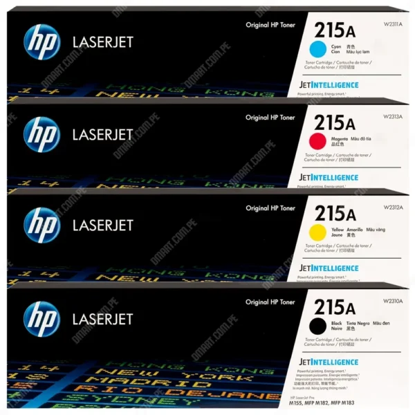 Juego De Toner Hp 215A [W2310A | W2311A | W2312A | W2313A] Color Negro Cyan Amarillo Magenta, Para Impresoras Hp Color Laserjet Pro M182nw / M182fw / M183fw.