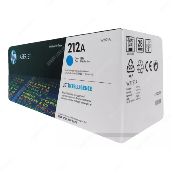 Toner Hp W2121A [212A] Color Cyan, Para Impresoras Hp Color Laserjet Enterprise Flow MFP M578c / M554dn / M555dn / M555x / M578dn, Rendimiento 4.500 Páginas.