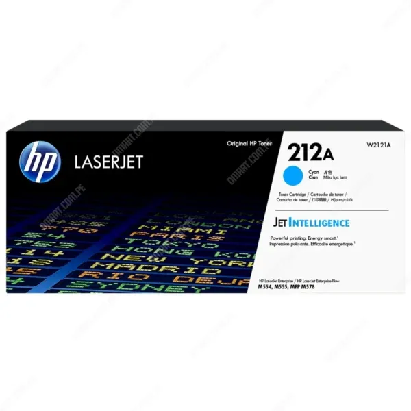 Toner Hp W2121A [212A] Color Cyan, Para Impresoras Hp Color Laserjet Enterprise Flow MFP M578c / M554dn / M555dn / M555x / M578dn, Rendimiento 4.500 Páginas.