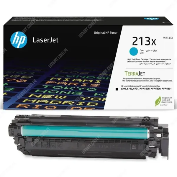 Toner Hp W2131X [213X] Color Cyan, Para Impresoras Hp Color LaserJet Enterprise 5700dn / 6700dn / 6701dn / MFP 5800dn / 6800dn, Rendimiento 6.000 Páginas.