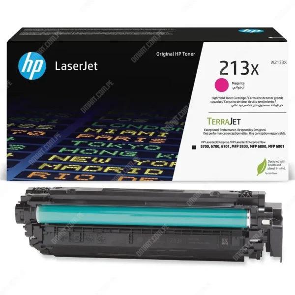 Toner Hp W2133X [213X] Color Magenta, Para Impresoras Hp Color LaserJet Enterprise 5700dn / 6700dn / 6701dn / MFP 5800dn / 6800dn, Rendimiento 6.000 Páginas.