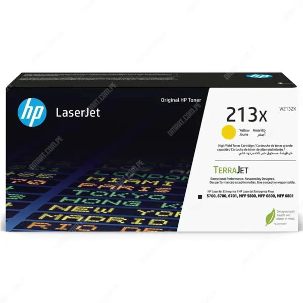 Toner Hp W2132X [213X] Color Amarillo, Para Impresoras Hp Color LaserJet Enterprise 5700dn / 6700dn / 6701dn / MFP 5800dn / 6800dn, Rendimiento 6.000 Páginas.