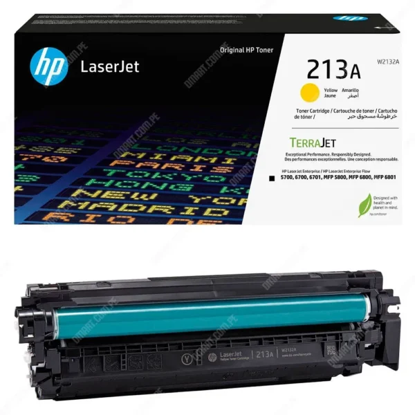 Toner Hp W2132A [213A] Color Amarillo, Para Impresoras Hp Color LaserJet Enterprise 5700dn / 6700dn / 6701dn / MFP 5800dn / 6800dn, Rendimiento 3.000 Páginas.