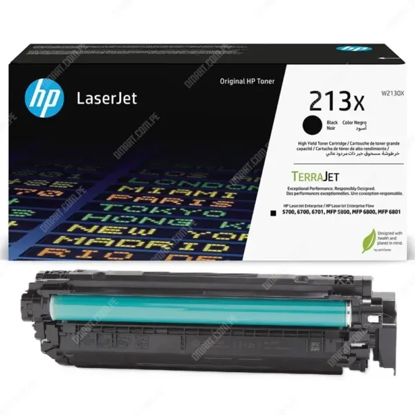 Toner Hp W2130X [213X] Color Negro, Para Impresoras Hp Color LaserJet Enterprise 5700dn / 6700dn / 6701dn / MFP 5800dn / 6800dn, Rendimiento 9.000 Páginas.