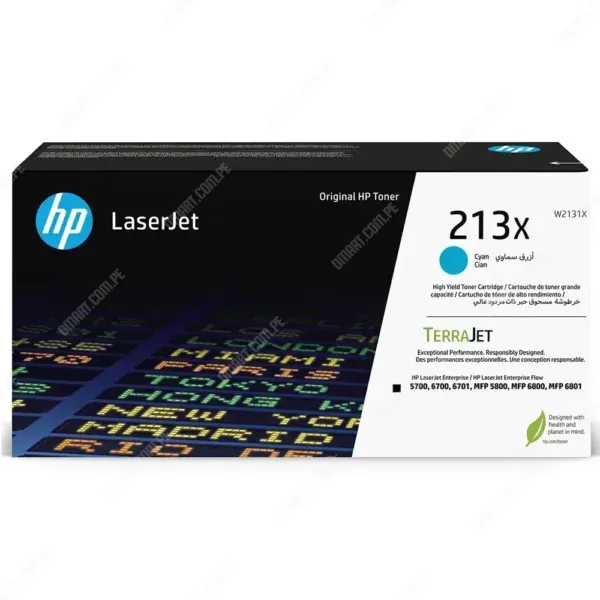 Toner Hp W2131X [213X] Color Cyan, Para Impresoras Hp Color LaserJet Enterprise 5700dn / 6700dn / 6701dn / MFP 5800dn / 6800dn, Rendimiento 6.000 Páginas.