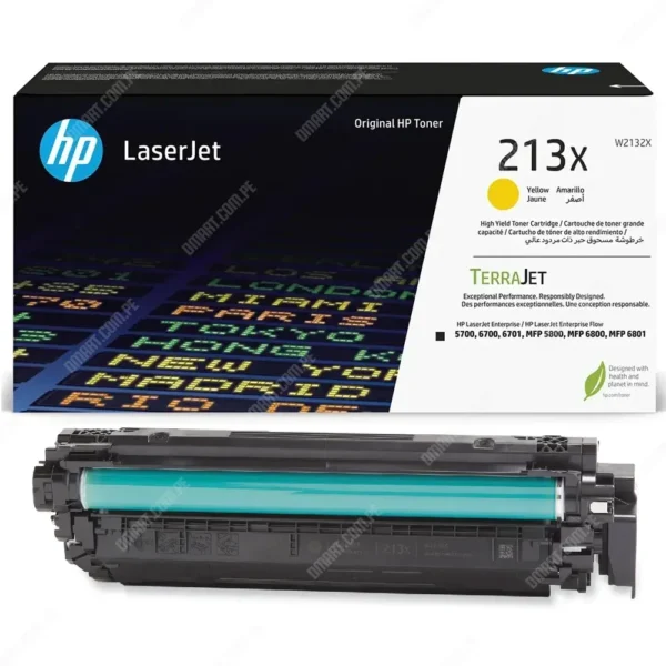 Toner Hp W2132X [213X] Color Amarillo, Para Impresoras Hp Color LaserJet Enterprise 5700dn / 6700dn / 6701dn / MFP 5800dn / 6800dn, Rendimiento 6.000 Páginas.