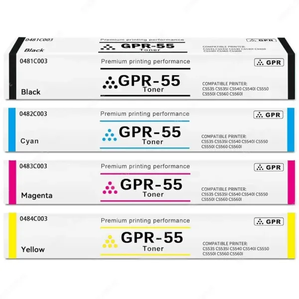 Toner Compatible Canon GPR-55 Color Negro Cyan Magenta Amarillo, Para Impresoras Canon iR ADV C5535i / C5540i / C5550i / C5560i / DX C5740i / C5750i / C5760i.