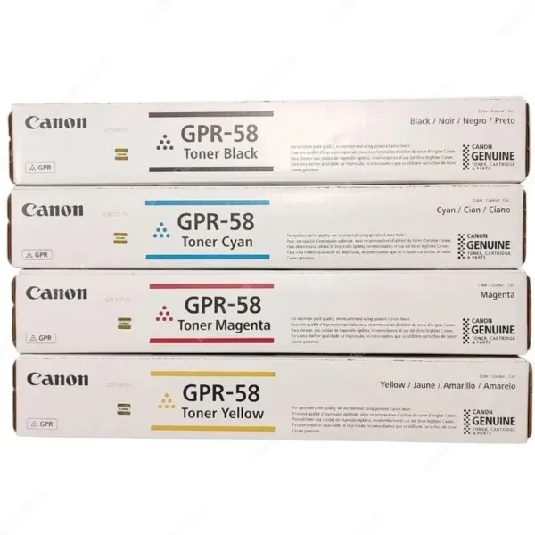 Toner Original Canon GPR-58 Color Negro Cyan Magenta Amarillo, Para Impresoras Canon imageRUNNER ADVANCE C256iF / C356iF / DX C257iF / C357iF (Juego Completo)