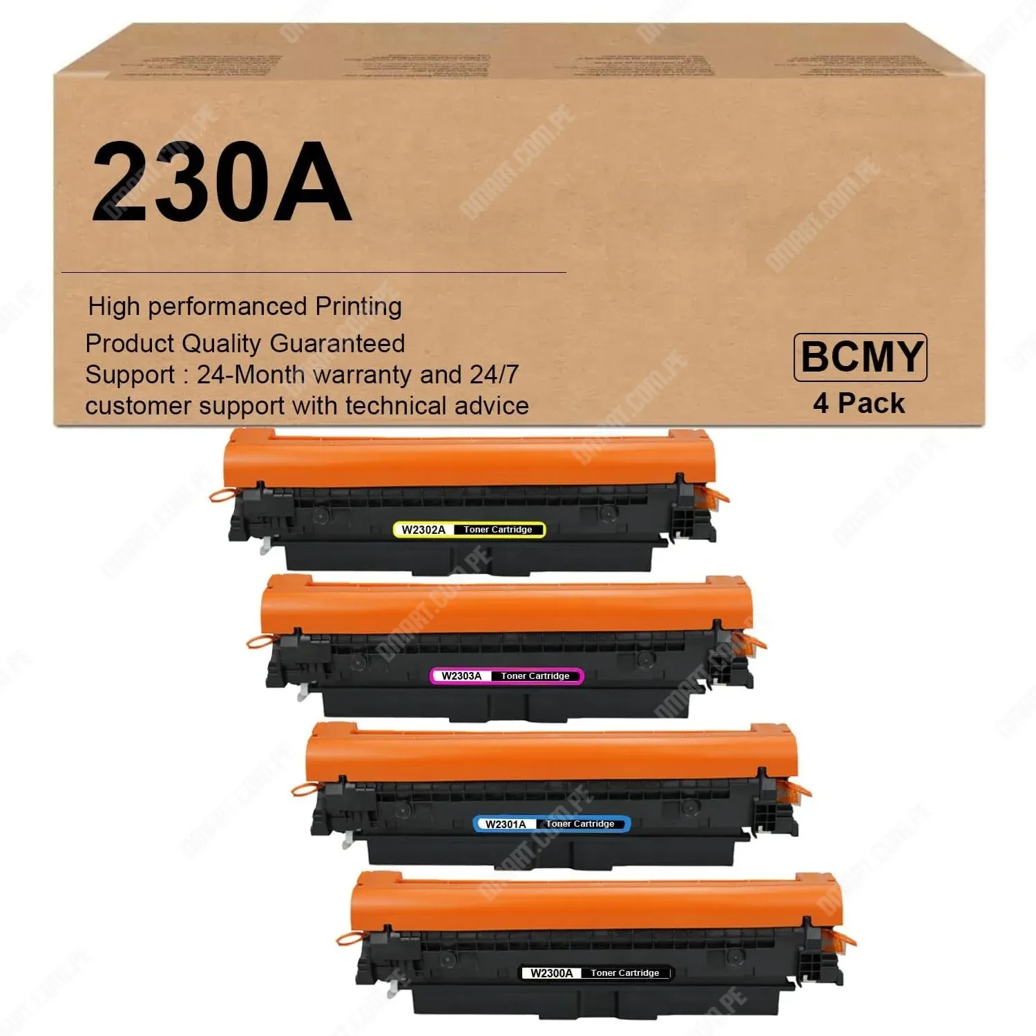 Toner Compatible Hp 230A [W2300A] [W2301A] [W2302A] [W2303A] Para Impresoras Hp Color LaserJet Pro 4203dw / MFP 4303fdw, Color Negro Cyan Magenta Amarillo.