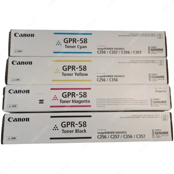 Toner Original Canon GPR-58 Color Negro Cyan Magenta Amarillo, Para Impresoras Canon imageRUNNER ADVANCE C256iF / C356iF / DX C257iF / C357iF (Juego Completo)