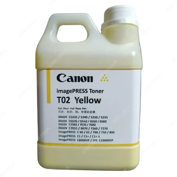 Botella De Polvo Toner Canon T02 Amarillo, Compatible Con Toner Canon IPQ-1 | IPQ-2 | T01 | T02 | GPR-31 | GPR-55 | GPR-56 | GPR-58, Contenido 400 Gramos.