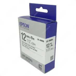 Cinta Epson LK-4WBN Original, Para Impresora De Etiquetas Epson LabelWorks LW-300 / LW-400 / LW-600P, Ancho 12mm / Largo 9 Metros, Peso 60 Gramos.