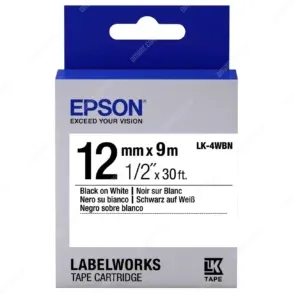 Cinta Epson LK-4WBN Original, Para Impresora De Etiquetas Epson LabelWorks LW-300 / LW-400 / LW-600P, Ancho 12mm / Largo 9 Metros, Peso 60 Gramos.