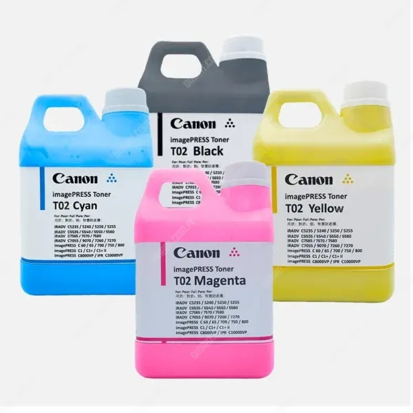 Botella De Polvo Tóner Canon T02 Negro Cyan Magenta Amarillo, Compatible Con Toner Canon IPQ-1 | IPQ-2 | T01 | T02 | GPR-31 | GPR-55 | GPR-56 | GPR-58.