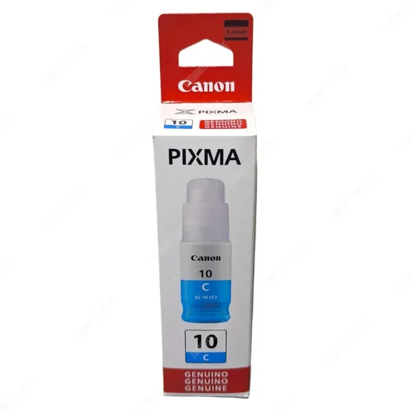 Botella De Tinta Canon GI-10 Cyan Original, Para Impresoras Canon Pixma G6010 / G6011 / G7010 / GM2010 / GM2011, Rendimiento 7.700 Páginas.