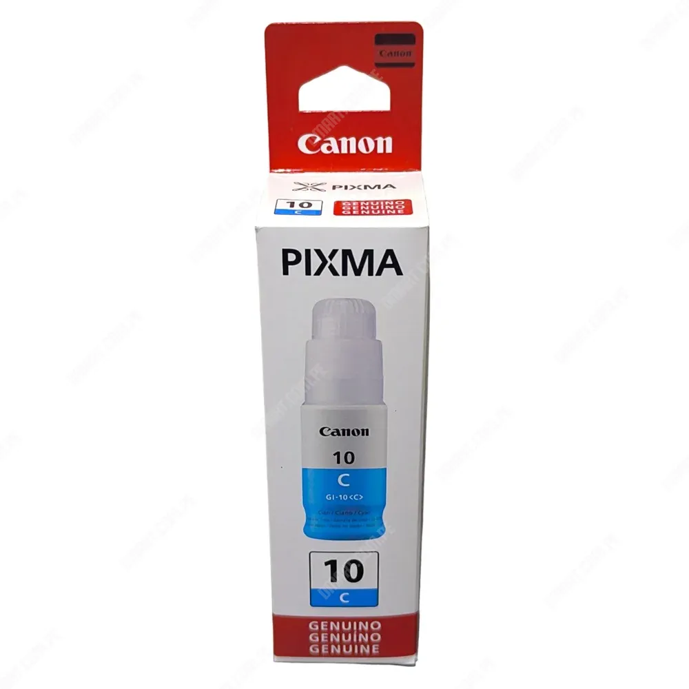 Botella De Tinta Canon GI-10 Cyan Original, Para Impresoras Canon Pixma G6010 / G6011 / G7010 / GM2010 / GM2011, Rendimiento 7.700 Páginas.