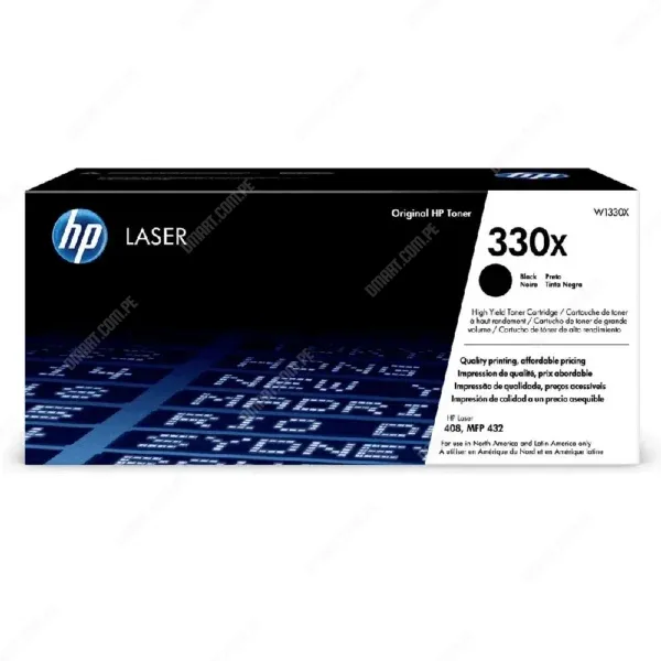 Cartucho De Toner Hp 330X W1330X Black Original, Para Impresoras Hp Laser 408 / 408dn / MFP 432 / MFP 432fdn, Rendimiento 15.000 Páginas.