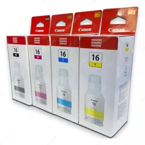 Botellas De Tinta Canon GI-16 Color Negro Cyan Magenta Amarillo, Para Impresoras Canon Maxify GX3010 / GX4010 / GX5010 / GX6010 / GX7010 (Juego Completo)