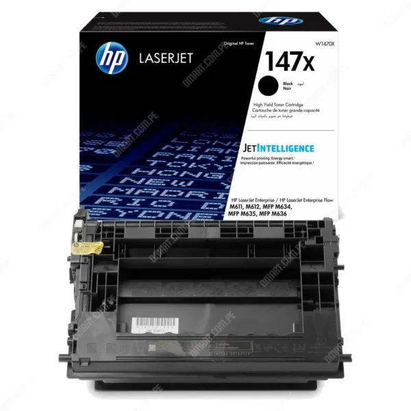 Toner Hp 147X W1470X Black, Para Impresoras Hp LaserJet Enterprise M611dn / M611x / M612dn / MFP M635fht / M636fh / M636z, Rendimiento 25.200 Páginas.